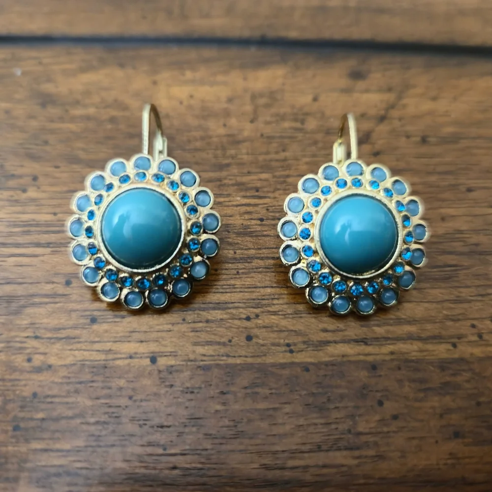 Banana Republic Gold And Turquoise Blue Drop Earrings - Picture 1 of 11